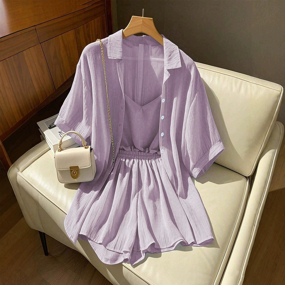 Zara Spring Summer Loose Crepe Cotton Shorts Set Loungewear